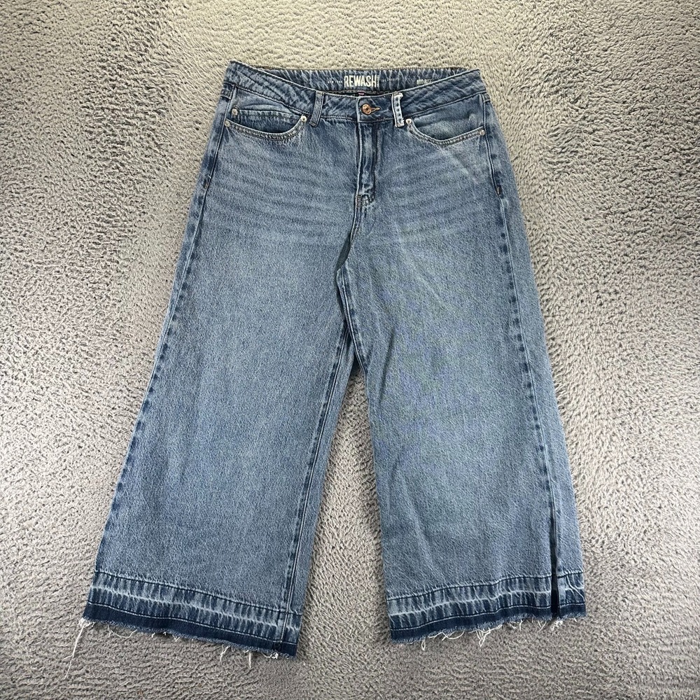 Rewash Jeans Women's 30 Blue Cotton Denim Cropped Raw Hem Mid Rise Baggy Travel